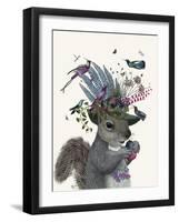 Squirrel Birdkeeper and Blue Acorns-null-Framed Art Print