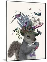 Squirrel Birdkeeper and Blue Acorns-null-Mounted Art Print