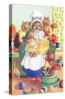 Squirrel Granny Reading Bushy Tales-null-Stretched Canvas