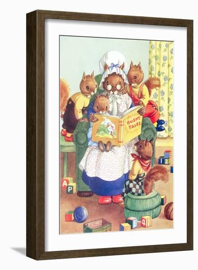 Squirrel Granny Reading Bushy Tales-null-Framed Art Print