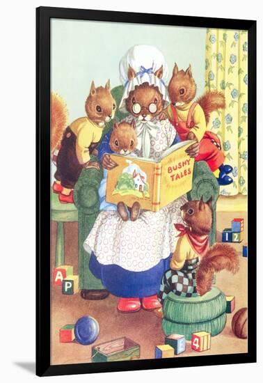 Squirrel Granny Reading Bushy Tales-null-Framed Art Print