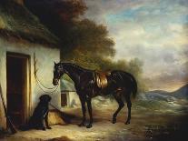 Mr Stuart's Favourite Hunter, Vagabond and His Flatcoated Retriever, Nell by a Cottage Door-John Ferneley, Sr-Premium Giclee Print