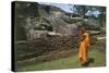 Sri Lanka, Ancient City of Polonnaruwa, Reclining Buddha Statue and Praying Monk-null-Stretched Canvas