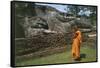 Sri Lanka, Ancient City of Polonnaruwa, Reclining Buddha Statue and Praying Monk-null-Framed Stretched Canvas
