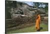 Sri Lanka, Ancient City of Polonnaruwa, Reclining Buddha Statue and Praying Monk-null-Stretched Canvas