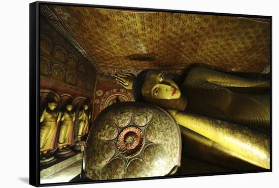 Sri Lanka, Dambulla, Dambulla Cave Temple, Face of Sleeping Buddha-Anthony Asael-Framed Stretched Canvas