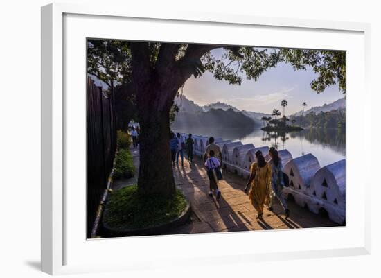 Sri Lankan People Walking at Kandy Lake at Sunrise, Kandy, Central Province, Sri Lanka, Asia-Matthew Williams-Ellis-Framed Photographic Print