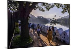 Sri Lankan People Walking at Kandy Lake at Sunrise, Kandy, Central Province, Sri Lanka, Asia-Matthew Williams-Ellis-Mounted Photographic Print