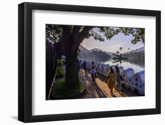 Sri Lankan People Walking at Kandy Lake at Sunrise, Kandy, Central Province, Sri Lanka, Asia-Matthew Williams-Ellis-Framed Photographic Print