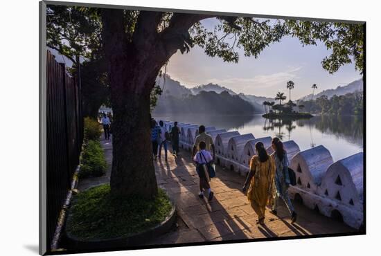 Sri Lankan People Walking at Kandy Lake at Sunrise, Kandy, Central Province, Sri Lanka, Asia-Matthew Williams-Ellis-Mounted Photographic Print