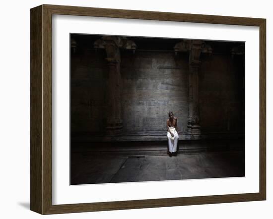 Sri Lankan Tamil Hindu Devotee Sits on Last Day of Tamil Year at a Hindu Temple in Sri Lanka-null-Framed Photographic Print