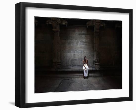 Sri Lankan Tamil Hindu Devotee Sits on Last Day of Tamil Year at a Hindu Temple in Sri Lanka-null-Framed Photographic Print