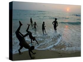 Sri Lankan Tsunami Survivors Play at Akurala Beach Close to their Temporary Shelters-null-Stretched Canvas