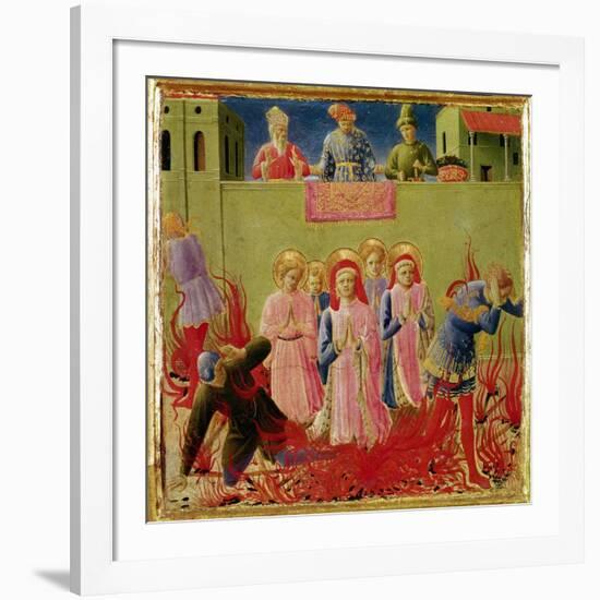 SS. Cosmas and Damian Condemned to Burn at Stake, Predella from Annalena Altarpiece, 1434-Fra Angelico-Framed Giclee Print