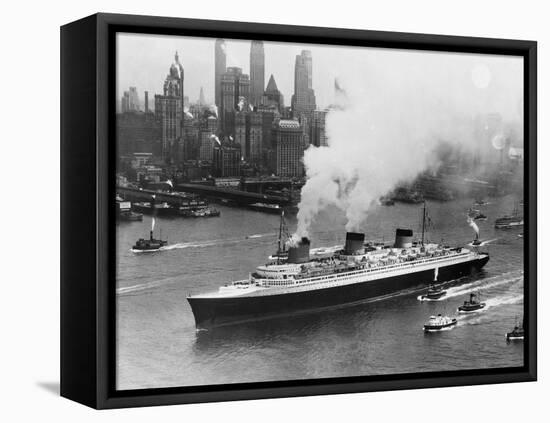 SS Normandie in New York Harbor-null-Framed Stretched Canvas