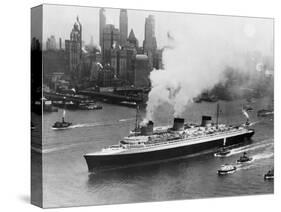 SS Normandie in New York Harbor-null-Stretched Canvas