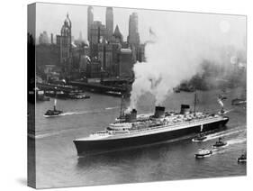 SS Normandie in New York Harbor-null-Stretched Canvas