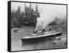 SS Normandie in New York Harbor-null-Framed Stretched Canvas