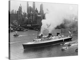 SS Normandie in New York Harbor-null-Stretched Canvas