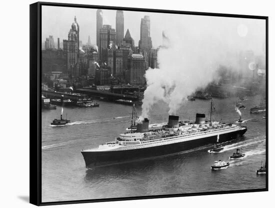 SS Normandie in New York Harbor-null-Framed Stretched Canvas