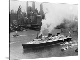 SS Normandie in New York Harbor-null-Stretched Canvas