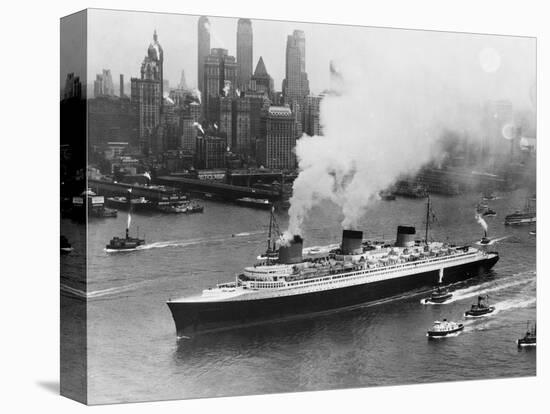 SS Normandie in New York Harbor-null-Stretched Canvas