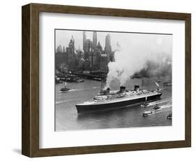 SS Normandie in New York Harbor-null-Framed Photographic Print