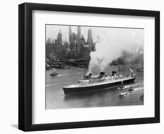SS Normandie in New York Harbor-null-Framed Photographic Print