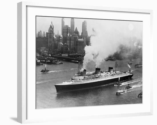 SS Normandie in New York Harbor-null-Framed Photographic Print