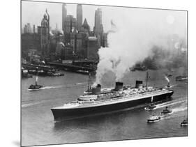 SS Normandie in New York Harbor-null-Mounted Photographic Print