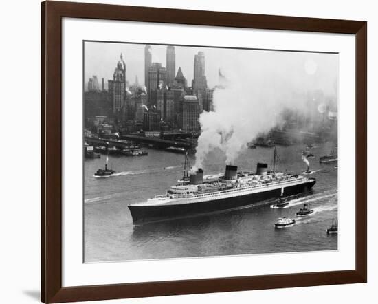 SS Normandie in New York Harbor-null-Framed Photographic Print