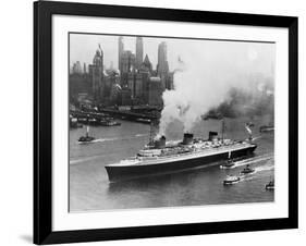 SS Normandie in New York Harbor-null-Framed Photographic Print