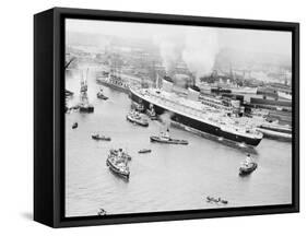 SS United States Entering Southampton Harbor-null-Framed Stretched Canvas