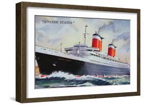 Ss United States Maiden Voyage in 1952-American School-Framed Giclee Print