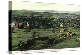 St. Albans, Vermont, View of Town, Lake, and Adirondack Mountains-Lantern Press-Stretched Canvas