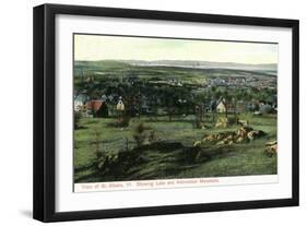 St. Albans, Vermont, View of Town, Lake, and Adirondack Mountains-Lantern Press-Framed Art Print