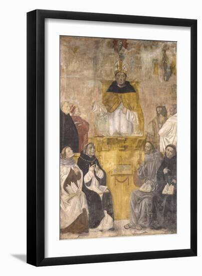 St. Albert the Great Preaching with Sts. Thomas Aquinas and Bonaventure-Alvise De Donati-Framed Art Print