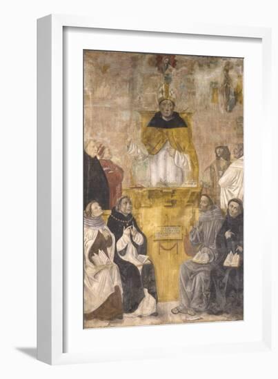 St. Albert the Great Preaching with Sts. Thomas Aquinas and Bonaventure-Alvise De Donati-Framed Art Print