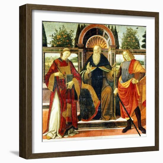 St Anthony Abbot on Throne Surrounded by Saints Leonardo and Giuliano-Domenico Ghirlandaio-Framed Giclee Print