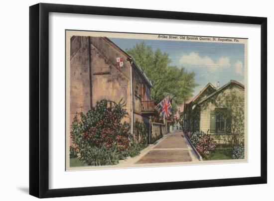 St. Augustine, FL - Aviles St. in Old Spanish Quarter-Lantern Press-Framed Art Print