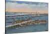 St. Augustine, FL - View of Bridge of Lions & Ocean-Lantern Press-Stretched Canvas