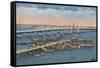 St. Augustine, FL - View of Bridge of Lions & Ocean-Lantern Press-Framed Stretched Canvas