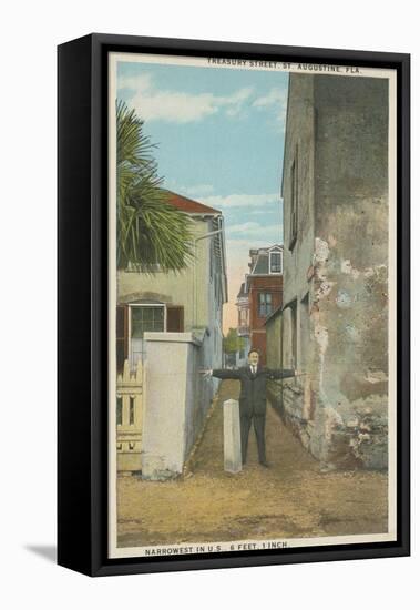 St. Augustine, FL - View of Treasury Street & Man-Lantern Press-Framed Stretched Canvas