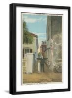 St. Augustine, FL - View of Treasury Street & Man-Lantern Press-Framed Art Print