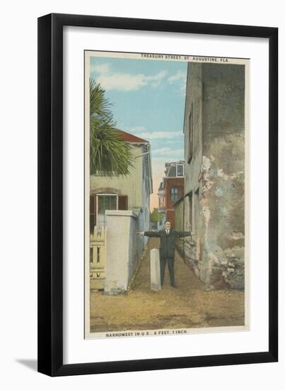 St. Augustine, FL - View of Treasury Street & Man-Lantern Press-Framed Art Print