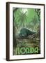 St. Augustine, Florida - Alligator in Swamp-Lantern Press-Framed Art Print