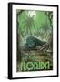 St. Augustine, Florida - Alligator in Swamp-Lantern Press-Framed Art Print