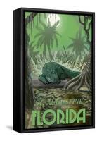 St. Augustine, Florida - Alligator in Swamp-Lantern Press-Framed Stretched Canvas