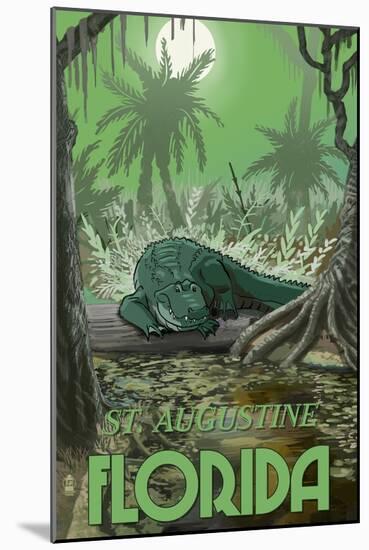 St. Augustine, Florida - Alligator in Swamp-Lantern Press-Mounted Art Print