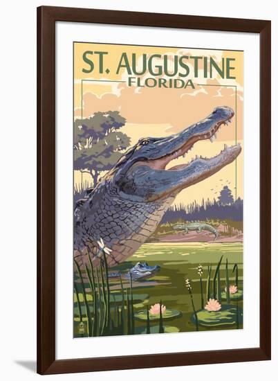 St. Augustine, Florida - Alligator Scene-Lantern Press-Framed Art Print